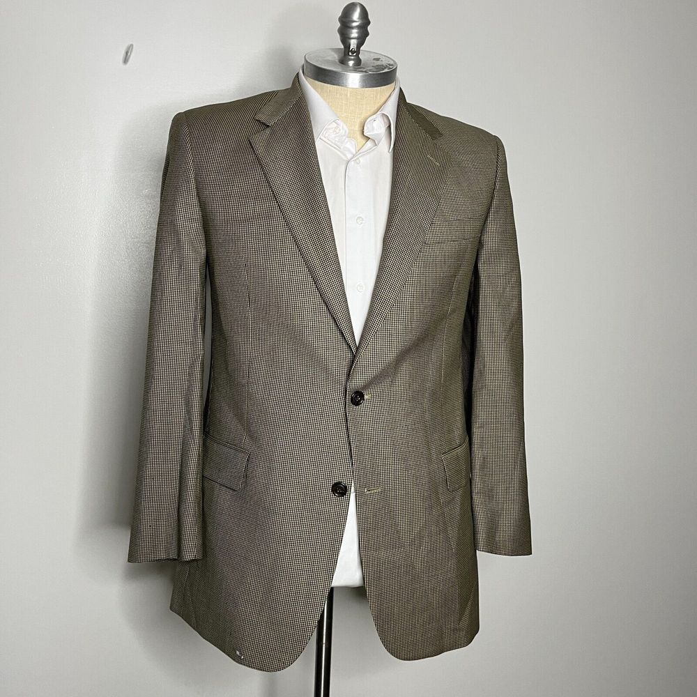 Brooks‎ Brothers Italy Blazer Sport Coat 42L Mens Houndstooth Brown Wool